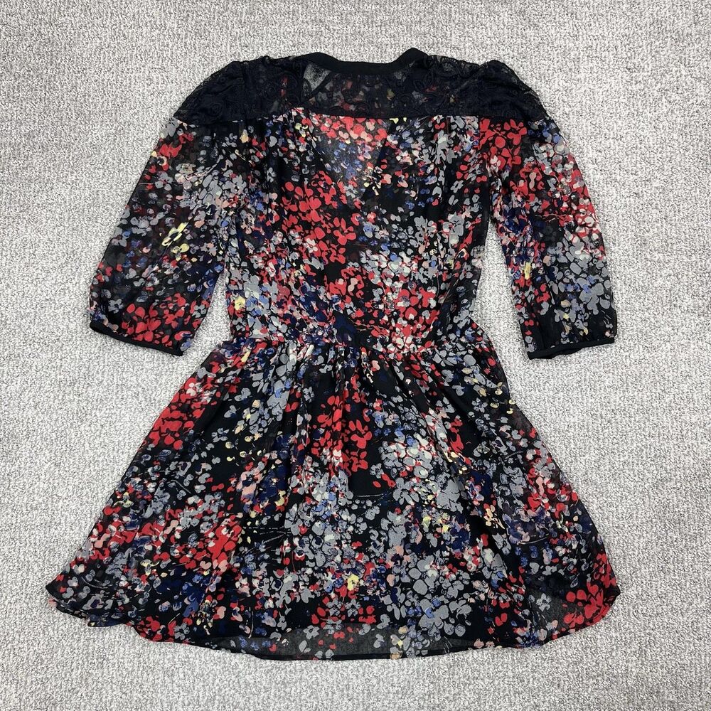 Anthropologie Pins Needles Dress Womens Small Black Floral Chiffon Mini Party - Picture 2 of 7